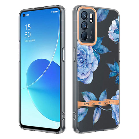 Handyhülle Silikon Hülle Gummi Schutzhülle Flexible Modisch Muster Y06B für Oppo Reno6 5G Blau