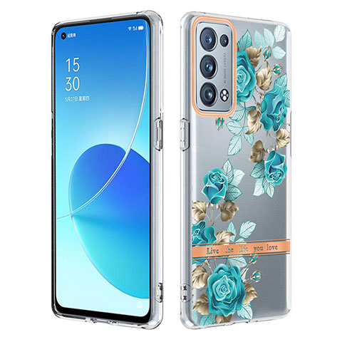 Handyhülle Silikon Hülle Gummi Schutzhülle Flexible Modisch Muster Y06B für Oppo Reno6 Pro 5G Cyan