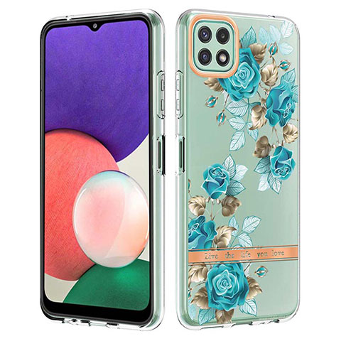 Handyhülle Silikon Hülle Gummi Schutzhülle Flexible Modisch Muster Y06B für Samsung Galaxy A22s 5G Cyan