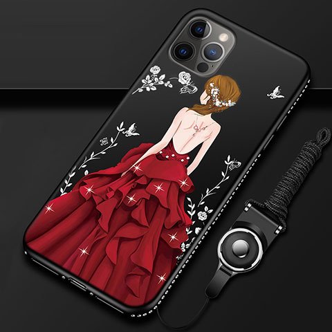 Handyhülle Silikon Hülle Gummi Schutzhülle Flexible Motiv Kleid Mädchen für Apple iPhone 12 Pro Rot und Schwarz