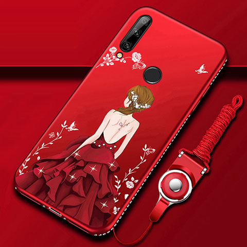 Handyhülle Silikon Hülle Gummi Schutzhülle Flexible Motiv Kleid Mädchen für Huawei Enjoy 10 Plus Rot