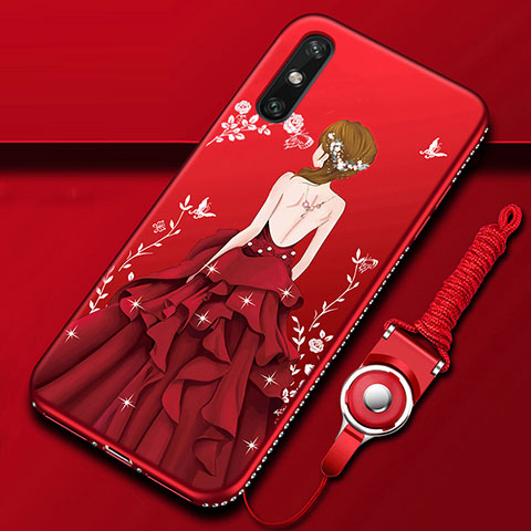 Handyhülle Silikon Hülle Gummi Schutzhülle Flexible Motiv Kleid Mädchen für Huawei Enjoy 10e Rot