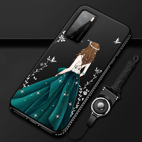 Handyhülle Silikon Hülle Gummi Schutzhülle Flexible Motiv Kleid Mädchen für Huawei Honor Play4 5G Grün