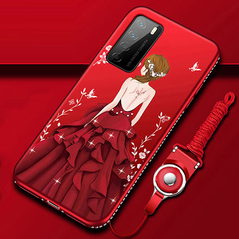 Handyhülle Silikon Hülle Gummi Schutzhülle Flexible Motiv Kleid Mädchen für Huawei Honor Play4 5G Rot