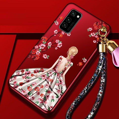 Handyhülle Silikon Hülle Gummi Schutzhülle Flexible Motiv Kleid Mädchen für Huawei Honor V30 Pro 5G Rot