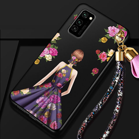 Handyhülle Silikon Hülle Gummi Schutzhülle Flexible Motiv Kleid Mädchen für Huawei Honor V30 Pro 5G Violett und Schwarz