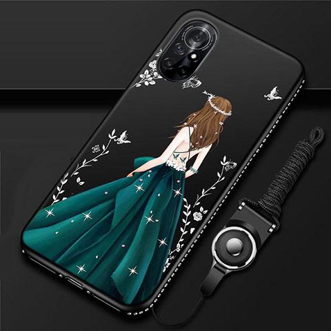 Handyhülle Silikon Hülle Gummi Schutzhülle Flexible Motiv Kleid Mädchen für Huawei Nova 8 5G Schwarz