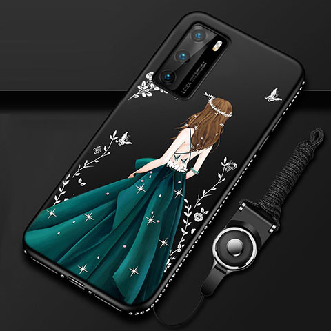 Handyhülle Silikon Hülle Gummi Schutzhülle Flexible Motiv Kleid Mädchen für Huawei P40 Grün