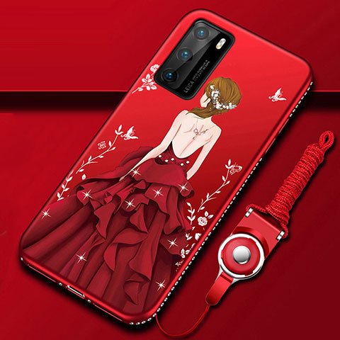 Handyhülle Silikon Hülle Gummi Schutzhülle Flexible Motiv Kleid Mädchen für Huawei P40 Rot