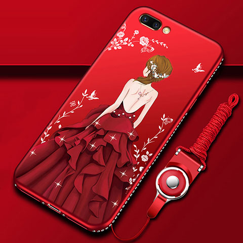 Handyhülle Silikon Hülle Gummi Schutzhülle Flexible Motiv Kleid Mädchen für Oppo A12e Rot