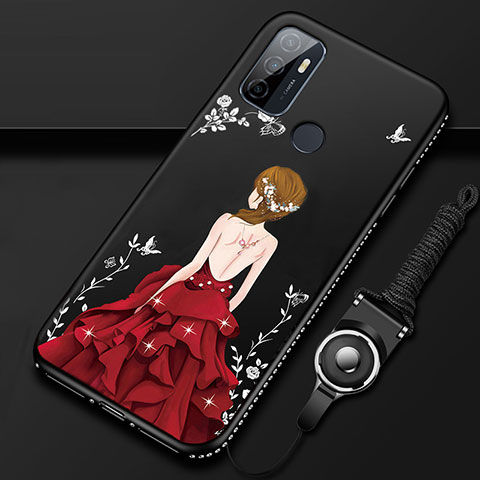 Handyhülle Silikon Hülle Gummi Schutzhülle Flexible Motiv Kleid Mädchen für Oppo A33 Rot und Schwarz