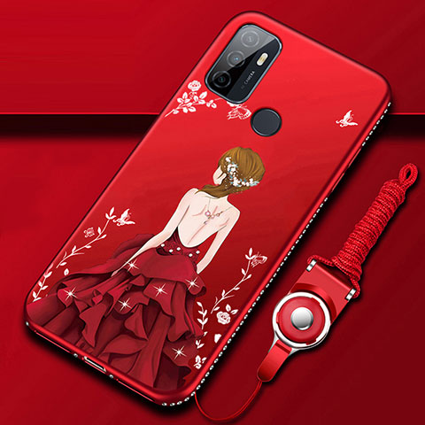Handyhülle Silikon Hülle Gummi Schutzhülle Flexible Motiv Kleid Mädchen für Oppo A53s Rot