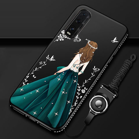 Handyhülle Silikon Hülle Gummi Schutzhülle Flexible Motiv Kleid Mädchen für Oppo Find X2 Grün