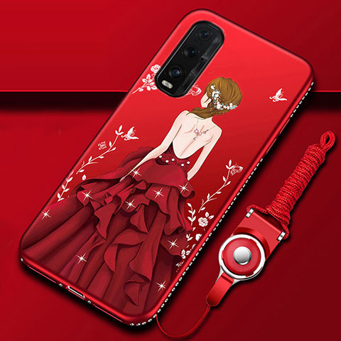 Handyhülle Silikon Hülle Gummi Schutzhülle Flexible Motiv Kleid Mädchen für Oppo Find X2 Rot