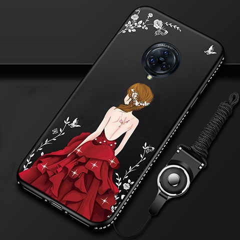 Handyhülle Silikon Hülle Gummi Schutzhülle Flexible Motiv Kleid Mädchen für Vivo Nex 3S Rot und Schwarz