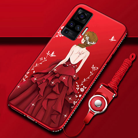 Handyhülle Silikon Hülle Gummi Schutzhülle Flexible Motiv Kleid Mädchen für Vivo X50 Pro 5G Rot