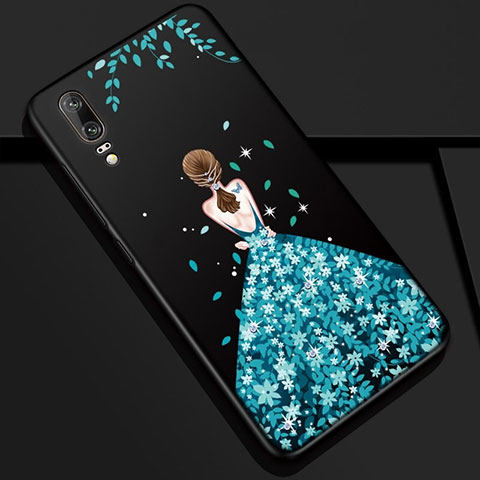 Handyhülle Silikon Hülle Gummi Schutzhülle Flexible Motiv Kleid Mädchen K01 für Huawei P20 Blau