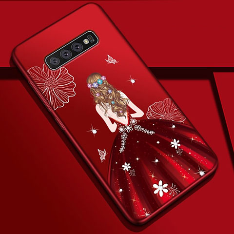 Handyhülle Silikon Hülle Gummi Schutzhülle Flexible Motiv Kleid Mädchen K01 für Samsung Galaxy S10 5G Fuchsie