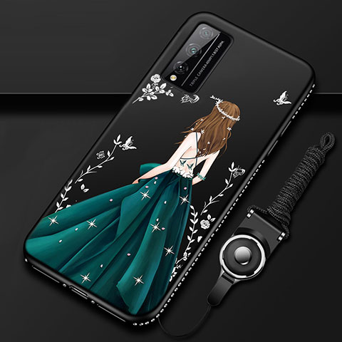 Handyhülle Silikon Hülle Gummi Schutzhülle Flexible Motiv Kleid Mädchen S01 für Huawei Honor Play4T Pro Grün