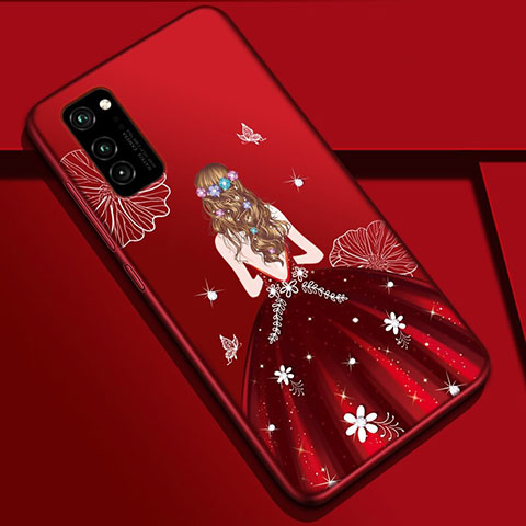 Handyhülle Silikon Hülle Gummi Schutzhülle Flexible Motiv Kleid Mädchen S01 für Huawei Honor V30 5G Fuchsie