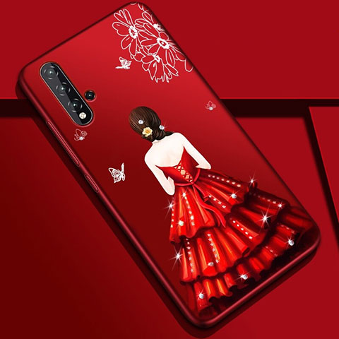 Handyhülle Silikon Hülle Gummi Schutzhülle Flexible Motiv Kleid Mädchen S01 für Huawei Nova 5 Pro Rot