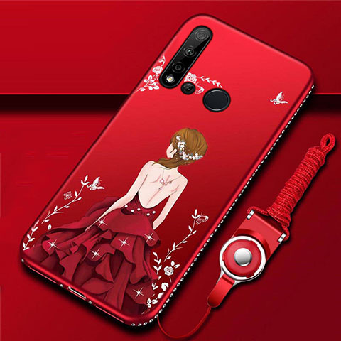 Handyhülle Silikon Hülle Gummi Schutzhülle Flexible Motiv Kleid Mädchen S01 für Huawei Nova 5i Rot