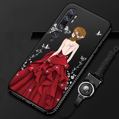 Handyhülle Silikon Hülle Gummi Schutzhülle Flexible Motiv Kleid Mädchen S01 für Xiaomi Mi Note 10 Pro Rot und Schwarz