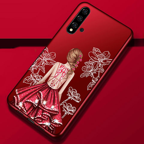 Handyhülle Silikon Hülle Gummi Schutzhülle Flexible Motiv Kleid Mädchen S02 für Huawei Nova 5 Pro Rot