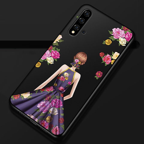 Handyhülle Silikon Hülle Gummi Schutzhülle Flexible Motiv Kleid Mädchen S02 für Huawei Nova 5 Violett und Schwarz