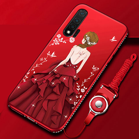 Handyhülle Silikon Hülle Gummi Schutzhülle Motiv Kleid Mädchen für Huawei Nova 6 Rot