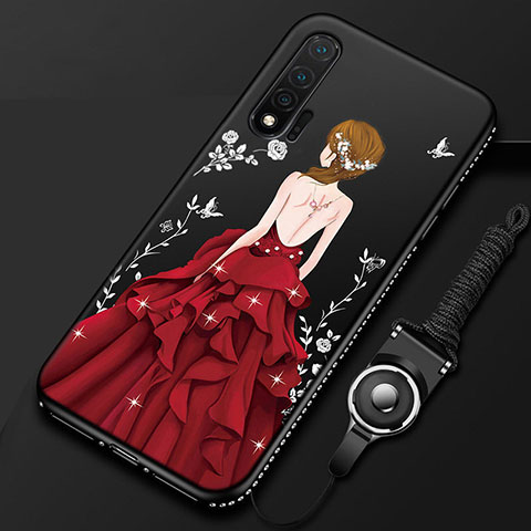 Handyhülle Silikon Hülle Gummi Schutzhülle Motiv Kleid Mädchen für Huawei Nova 6 Rot und Schwarz