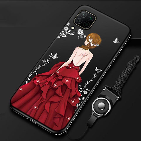 Handyhülle Silikon Hülle Gummi Schutzhülle Motiv Kleid Mädchen für Huawei Nova 7i Rot und Schwarz