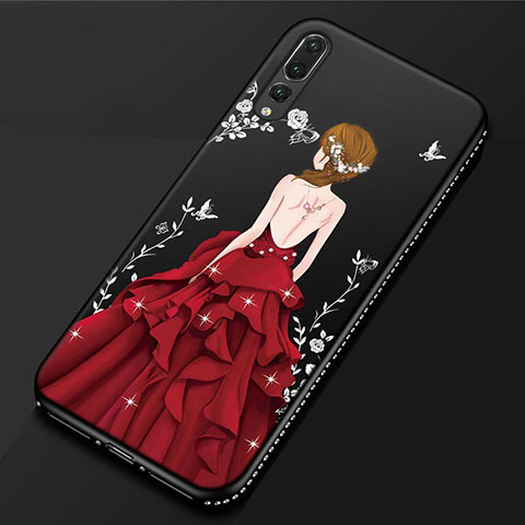 Handyhülle Silikon Hülle Gummi Schutzhülle Motiv Kleid Mädchen für Huawei P20 Pro Rot und Schwarz