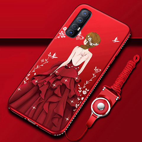 Handyhülle Silikon Hülle Gummi Schutzhülle Motiv Kleid Mädchen für Oppo Find X2 Neo Rot