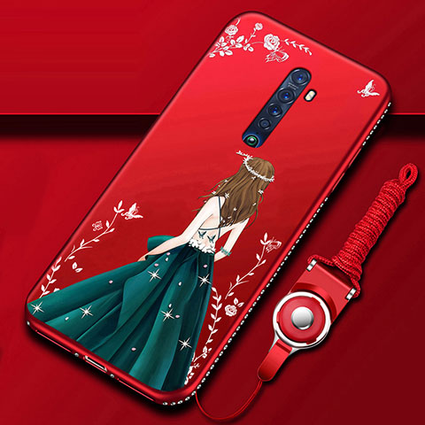 Handyhülle Silikon Hülle Gummi Schutzhülle Motiv Kleid Mädchen für Oppo Reno2 Rot