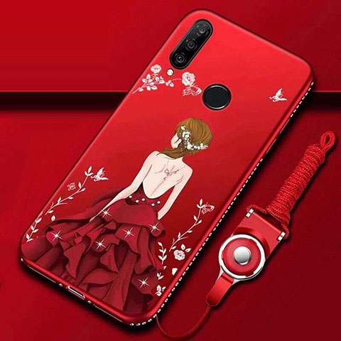 Handyhülle Silikon Hülle Gummi Schutzhülle Motiv Kleid Mädchen K01 für Huawei Nova 4e Rot