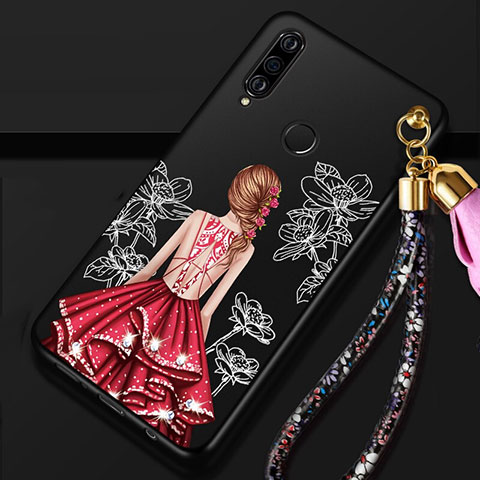 Handyhülle Silikon Hülle Gummi Schutzhülle Motiv Kleid Mädchen K02 für Huawei P30 Lite XL Rot und Schwarz