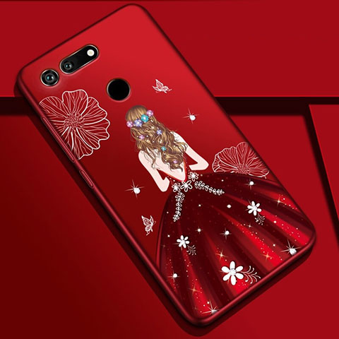 Handyhülle Silikon Hülle Gummi Schutzhülle Motiv Kleid Mädchen K03 für Huawei Honor View 20 Fuchsie