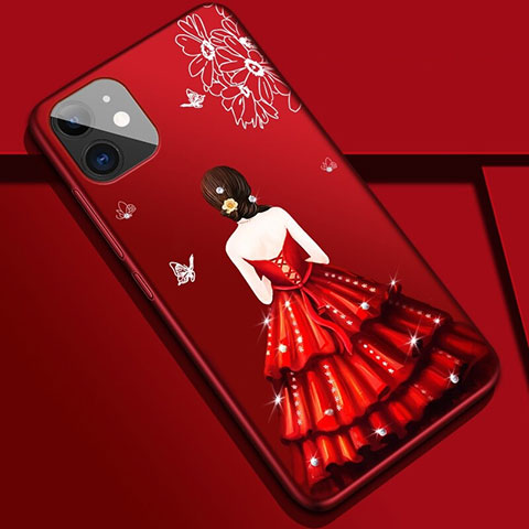 Handyhülle Silikon Hülle Gummi Schutzhülle Motiv Kleid Mädchen M02 für Apple iPhone 11 Rot