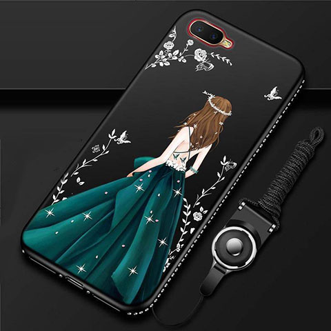 Handyhülle Silikon Hülle Gummi Schutzhülle Motiv Kleid Mädchen M02 für Oppo R17 Neo Schwarz