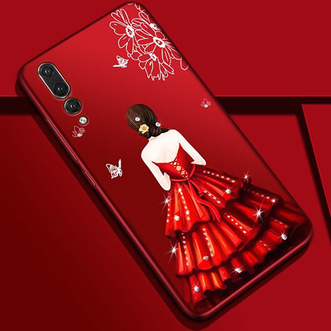 Handyhülle Silikon Hülle Gummi Schutzhülle Motiv Kleid Mädchen S01 für Huawei P20 Pro Rot