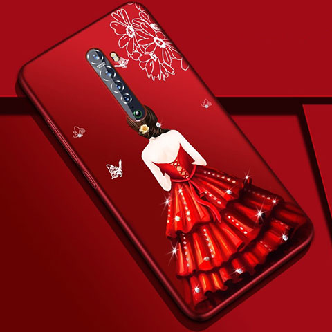 Handyhülle Silikon Hülle Gummi Schutzhülle Motiv Kleid Mädchen S01 für Oppo Reno2 Rot