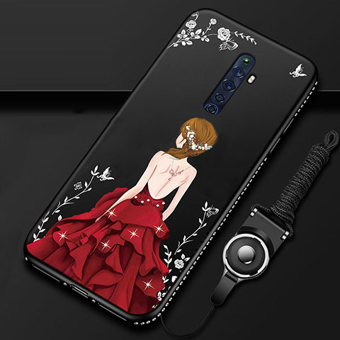 Handyhülle Silikon Hülle Gummi Schutzhülle Motiv Kleid Mädchen S01 für Oppo Reno2 Z Rot und Schwarz