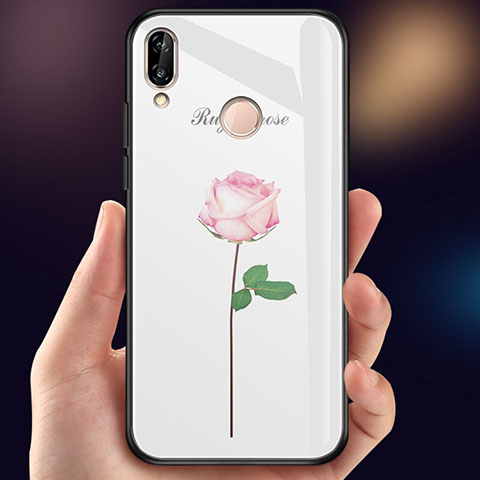 Handyhülle Silikon Hülle Rahmen Schutzhülle Spiegel Blumen für Huawei Nova 3e Rosa