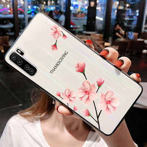 Handyhülle Silikon Hülle Rahmen Schutzhülle Spiegel Blumen für Huawei P40 Lite 5G Rosa