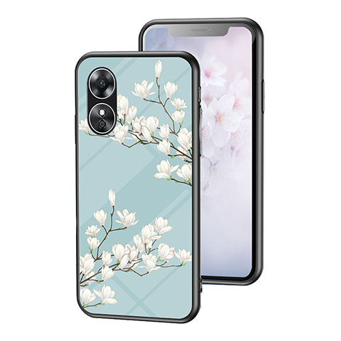 Handyhülle Silikon Hülle Rahmen Schutzhülle Spiegel Blumen für Oppo A17 Cyan