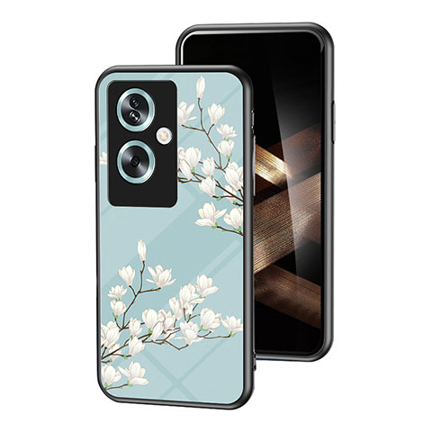 Handyhülle Silikon Hülle Rahmen Schutzhülle Spiegel Blumen für Oppo A2 5G Cyan