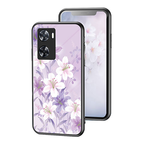 Handyhülle Silikon Hülle Rahmen Schutzhülle Spiegel Blumen für Oppo A57 4G Helles Lila