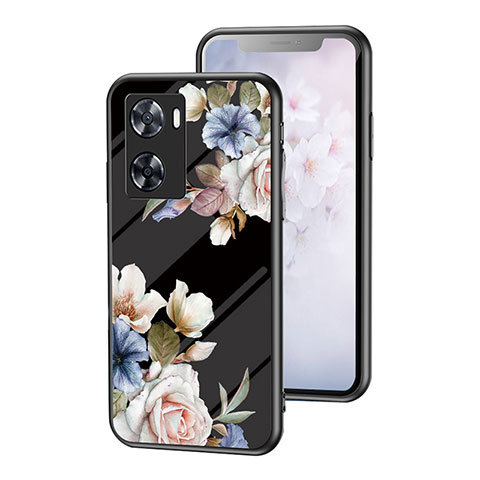 Handyhülle Silikon Hülle Rahmen Schutzhülle Spiegel Blumen für Oppo A77 4G Schwarz