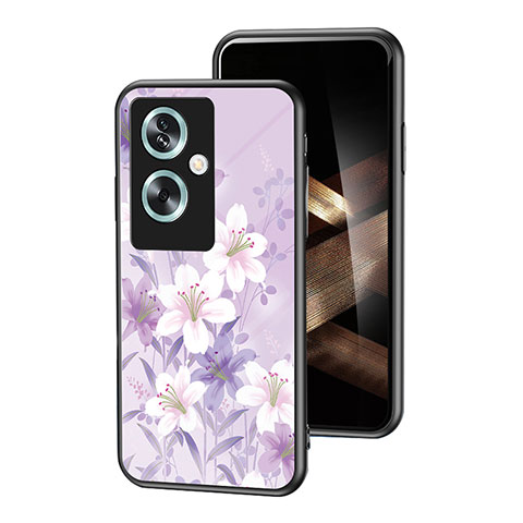 Handyhülle Silikon Hülle Rahmen Schutzhülle Spiegel Blumen für Oppo A79 5G Helles Lila